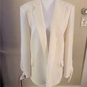 Lafayette 148 New York Ivory Open Front Blazer Tie Sleeve Jacket Size 10